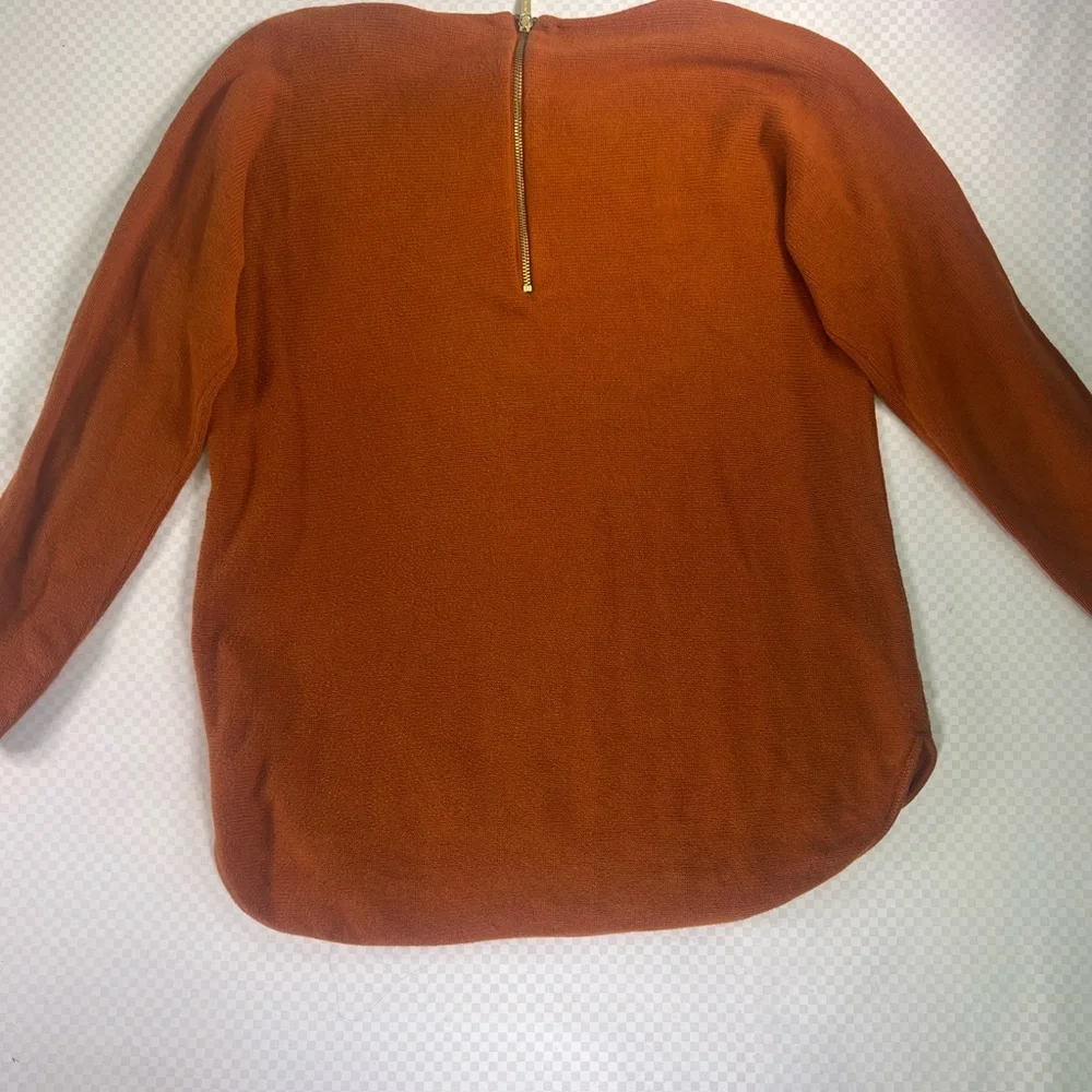 MICHAEL KORS Sweater Womens L Rust Color Pullover Gold‎ Back Zipper Long Sleeve!